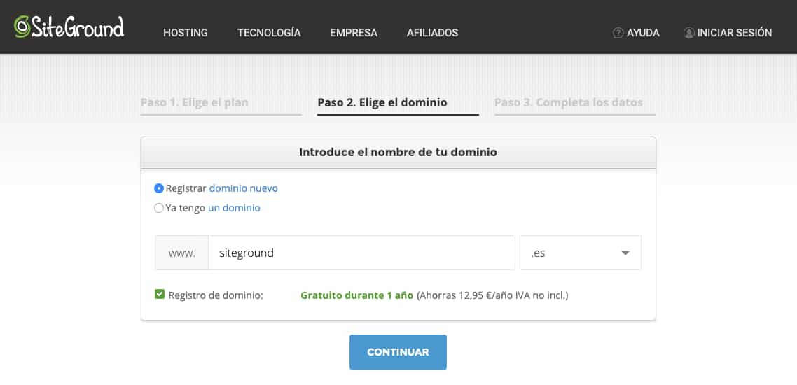 comprar un dominio en siteground wordpress